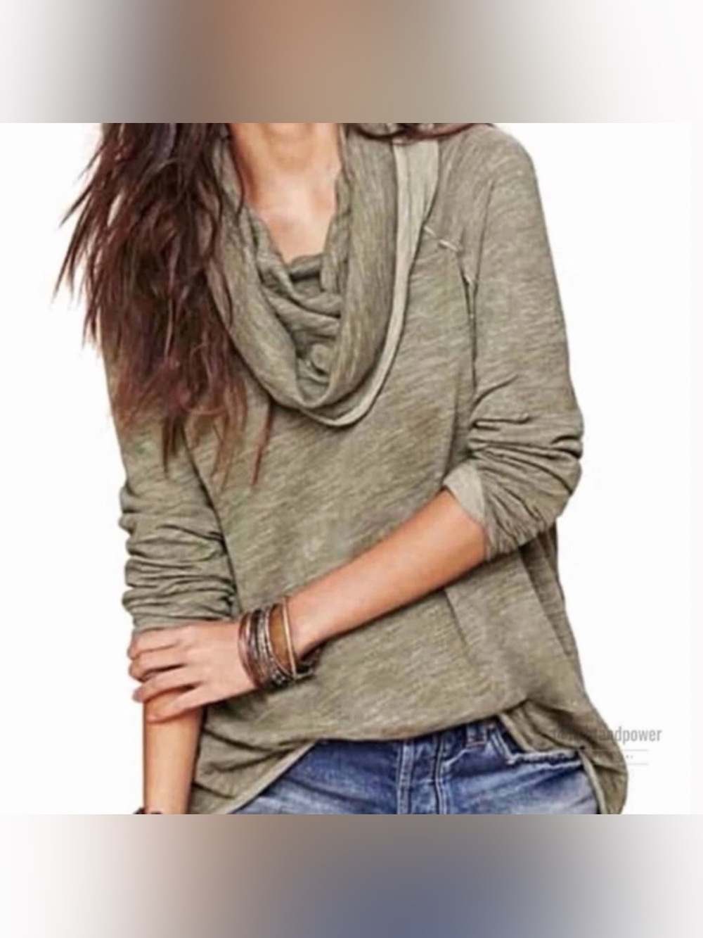 FREE PEOPLE Beach Cocoon Cowl Long Sleeve Slouchy Pullover Top Green One Size